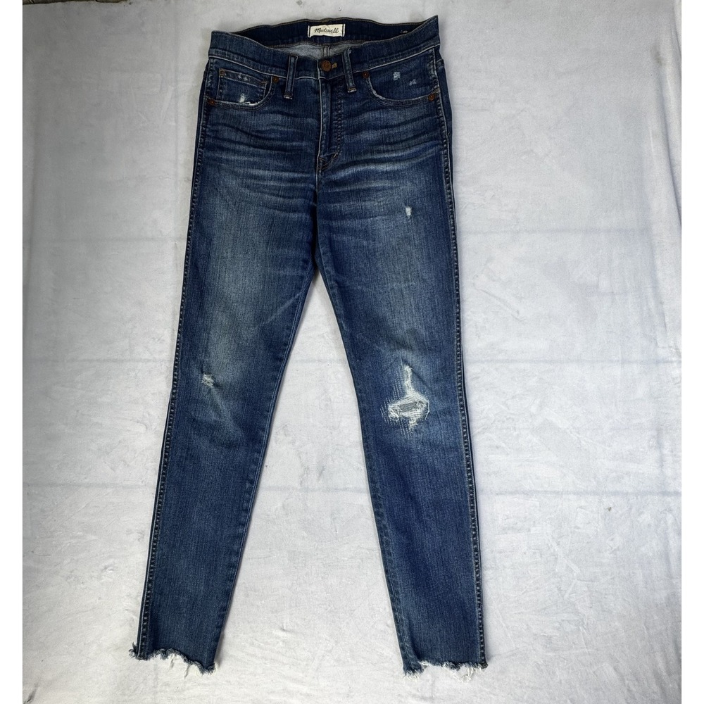 Madewell Womens Skinny Jeans Blue High Rise 9" Denim Distressed Whisker Size 27